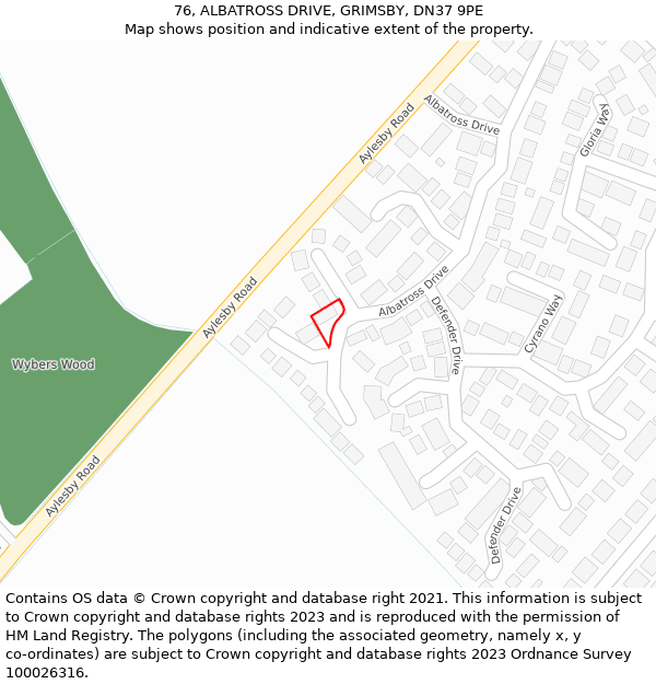 76, ALBATROSS DRIVE, GRIMSBY, DN37 9PE: Location map and indicative extent of plot