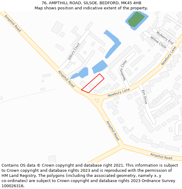 76, AMPTHILL ROAD, SILSOE, BEDFORD, MK45 4HB: Location map and indicative extent of plot