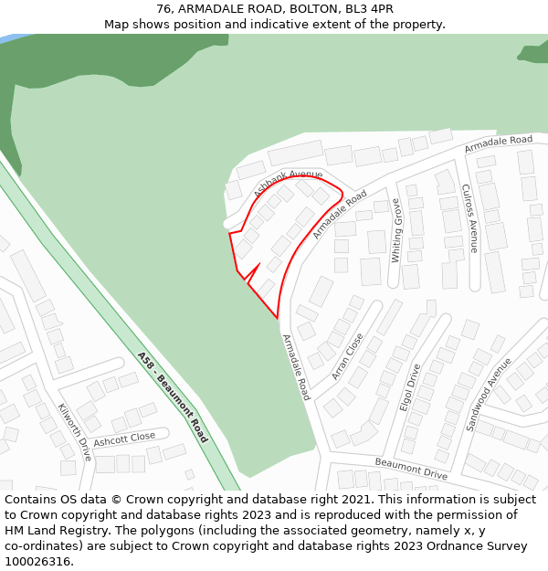 76, ARMADALE ROAD, BOLTON, BL3 4PR: Location map and indicative extent of plot