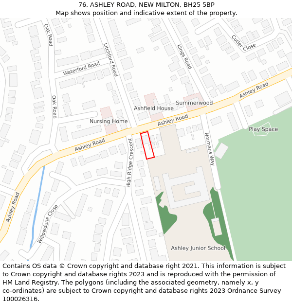 76, ASHLEY ROAD, NEW MILTON, BH25 5BP: Location map and indicative extent of plot