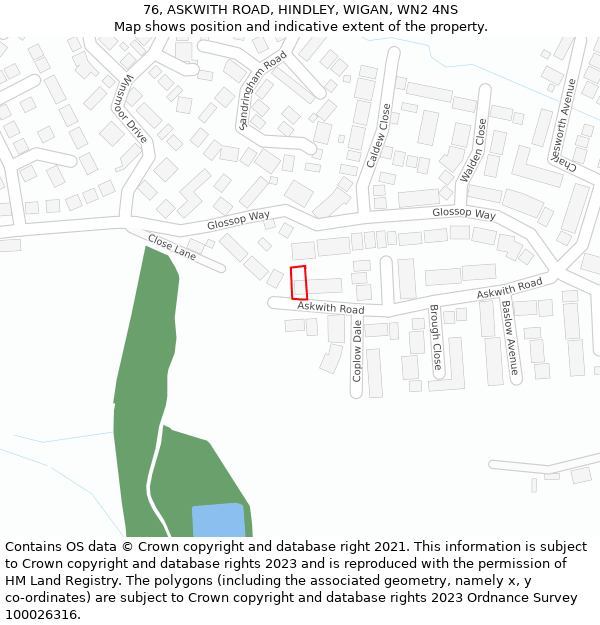76, ASKWITH ROAD, HINDLEY, WIGAN, WN2 4NS: Location map and indicative extent of plot