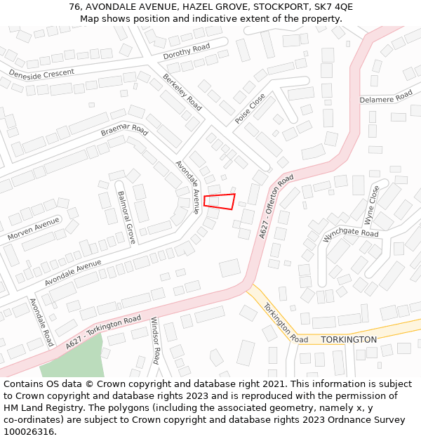 76, AVONDALE AVENUE, HAZEL GROVE, STOCKPORT, SK7 4QE: Location map and indicative extent of plot
