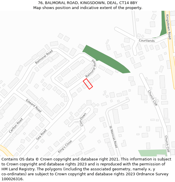 76, BALMORAL ROAD, KINGSDOWN, DEAL, CT14 8BY: Location map and indicative extent of plot