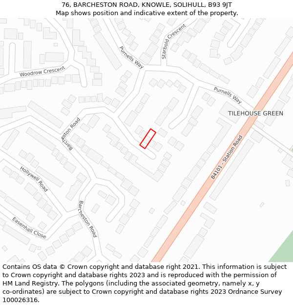 76, BARCHESTON ROAD, KNOWLE, SOLIHULL, B93 9JT: Location map and indicative extent of plot