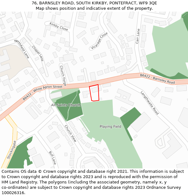 76, BARNSLEY ROAD, SOUTH KIRKBY, PONTEFRACT, WF9 3QE: Location map and indicative extent of plot