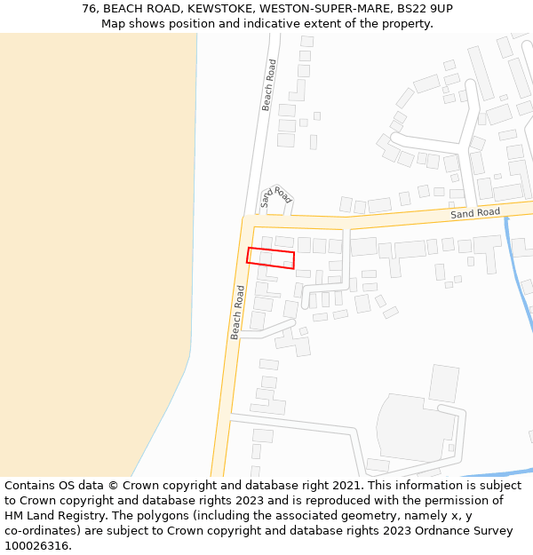 76, BEACH ROAD, KEWSTOKE, WESTON-SUPER-MARE, BS22 9UP: Location map and indicative extent of plot