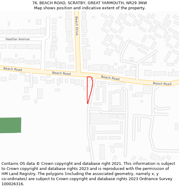 76, BEACH ROAD, SCRATBY, GREAT YARMOUTH, NR29 3NW: Location map and indicative extent of plot