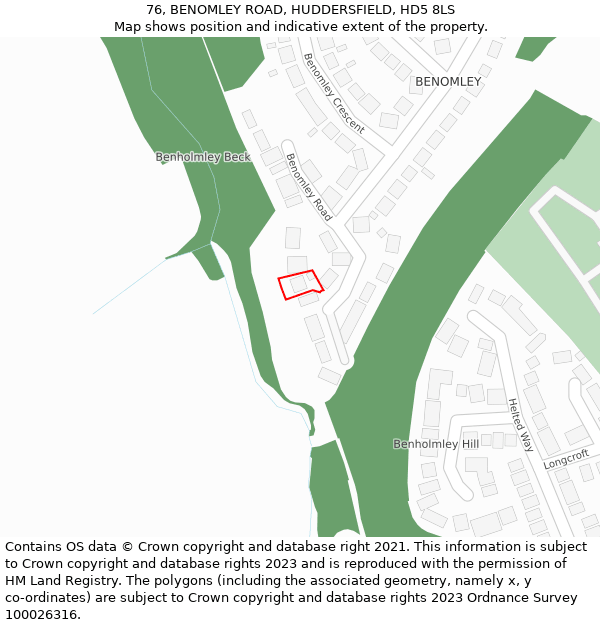 76, BENOMLEY ROAD, HUDDERSFIELD, HD5 8LS: Location map and indicative extent of plot