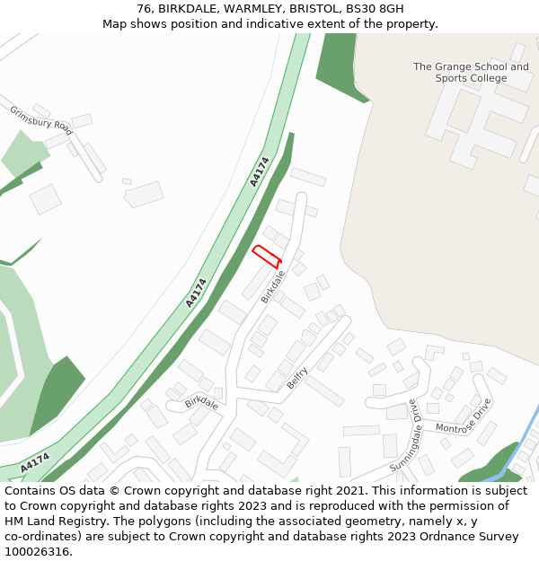 76, BIRKDALE, WARMLEY, BRISTOL, BS30 8GH: Location map and indicative extent of plot