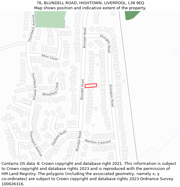 76, BLUNDELL ROAD, HIGHTOWN, LIVERPOOL, L38 9EQ: Location map and indicative extent of plot