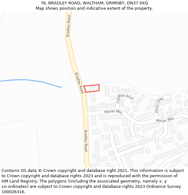 76, BRADLEY ROAD, WALTHAM, GRIMSBY, DN37 0XQ: Location map and indicative extent of plot