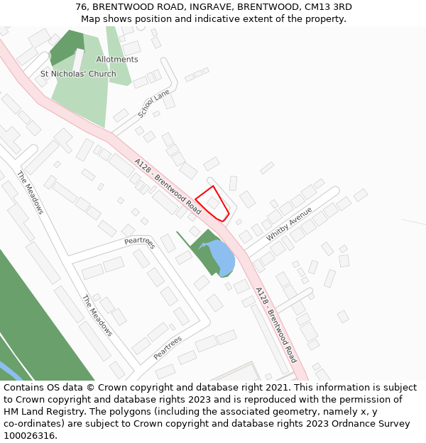 76, BRENTWOOD ROAD, INGRAVE, BRENTWOOD, CM13 3RD: Location map and indicative extent of plot