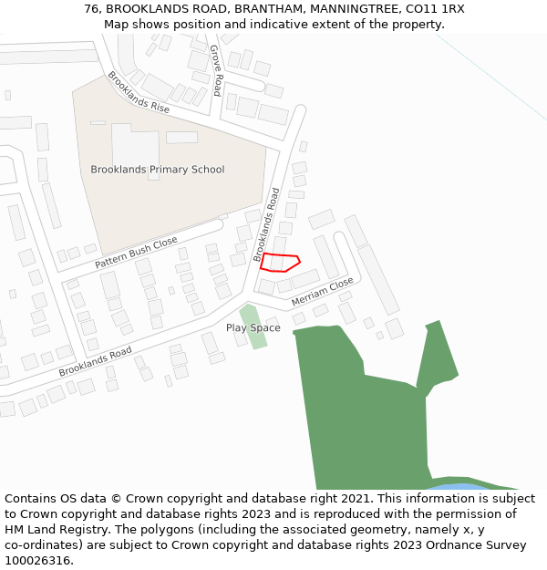 76, BROOKLANDS ROAD, BRANTHAM, MANNINGTREE, CO11 1RX: Location map and indicative extent of plot