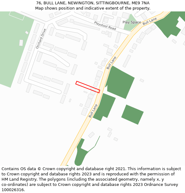 76, BULL LANE, NEWINGTON, SITTINGBOURNE, ME9 7NA: Location map and indicative extent of plot