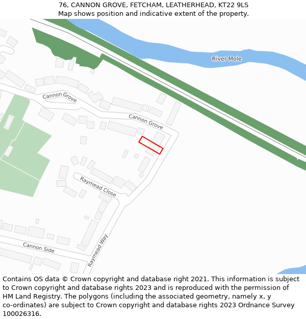 76, CANNON GROVE, FETCHAM, LEATHERHEAD, KT22 9LS: Location map and indicative extent of plot