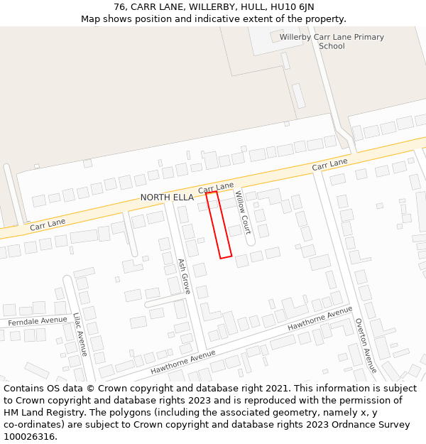 76, CARR LANE, WILLERBY, HULL, HU10 6JN: Location map and indicative extent of plot