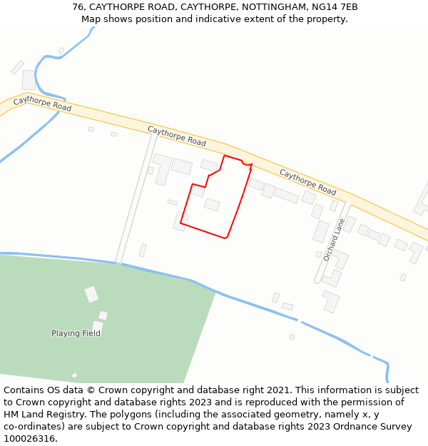 76, CAYTHORPE ROAD, CAYTHORPE, NOTTINGHAM, NG14 7EB: Location map and indicative extent of plot