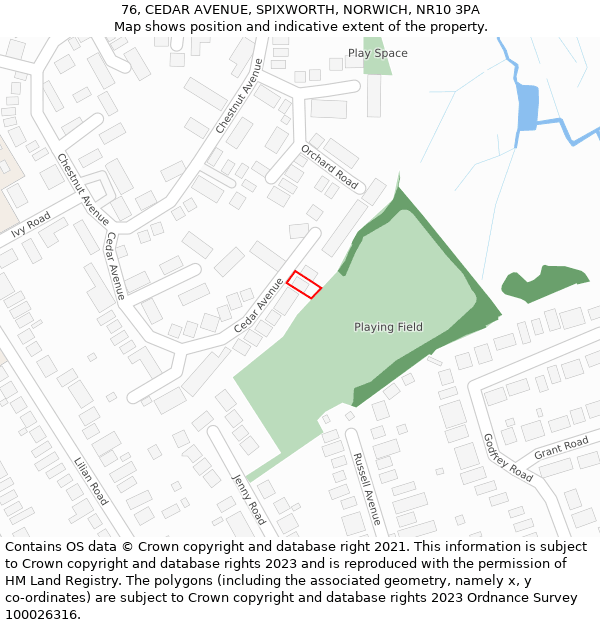 76, CEDAR AVENUE, SPIXWORTH, NORWICH, NR10 3PA: Location map and indicative extent of plot