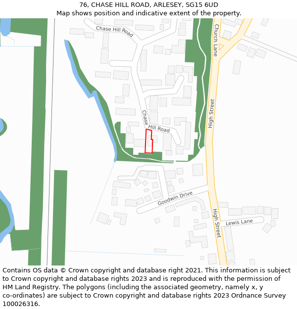 76, CHASE HILL ROAD, ARLESEY, SG15 6UD: Location map and indicative extent of plot