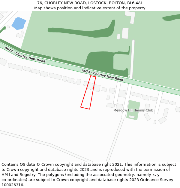 76, CHORLEY NEW ROAD, LOSTOCK, BOLTON, BL6 4AL: Location map and indicative extent of plot