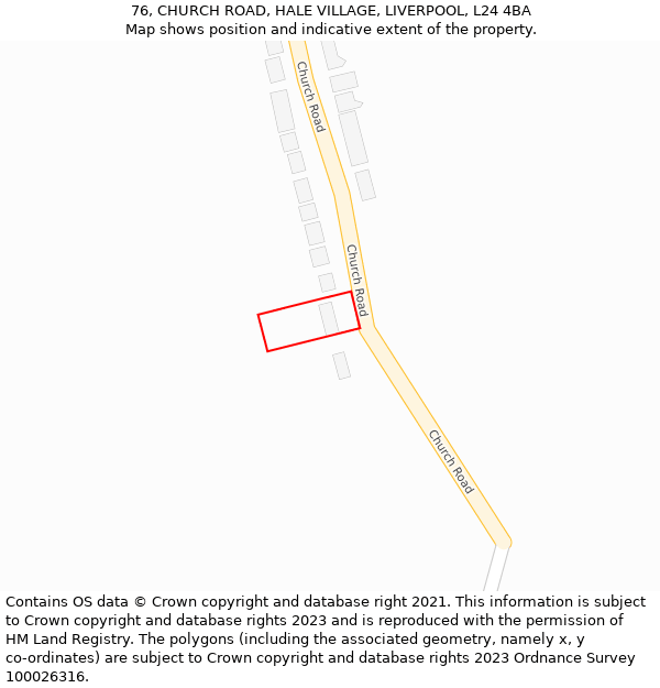 76, CHURCH ROAD, HALE VILLAGE, LIVERPOOL, L24 4BA: Location map and indicative extent of plot
