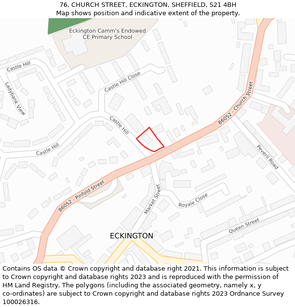 76, CHURCH STREET, ECKINGTON, SHEFFIELD, S21 4BH: Location map and indicative extent of plot