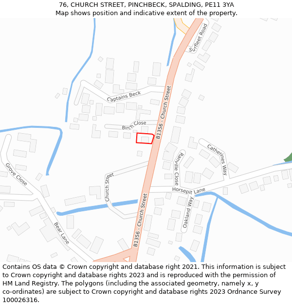 76, CHURCH STREET, PINCHBECK, SPALDING, PE11 3YA: Location map and indicative extent of plot