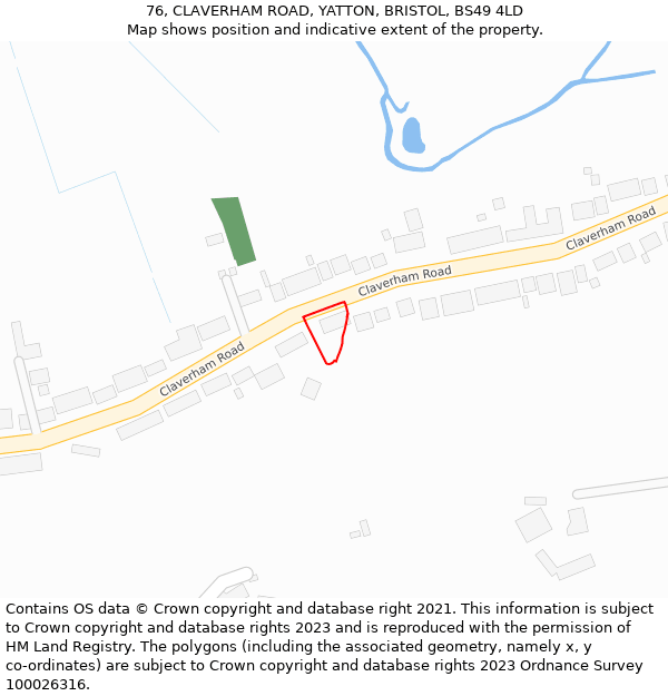 76, CLAVERHAM ROAD, YATTON, BRISTOL, BS49 4LD: Location map and indicative extent of plot
