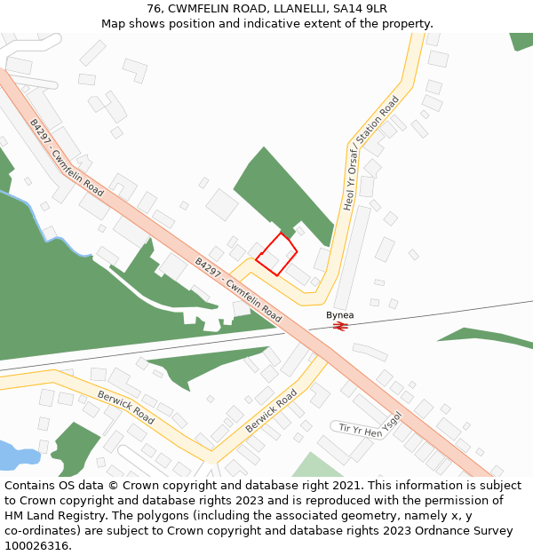 76, CWMFELIN ROAD, LLANELLI, SA14 9LR: Location map and indicative extent of plot