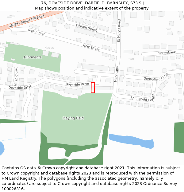 76, DOVESIDE DRIVE, DARFIELD, BARNSLEY, S73 9JJ: Location map and indicative extent of plot