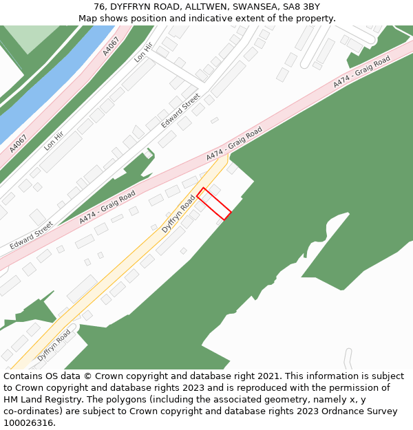 76, DYFFRYN ROAD, ALLTWEN, SWANSEA, SA8 3BY: Location map and indicative extent of plot