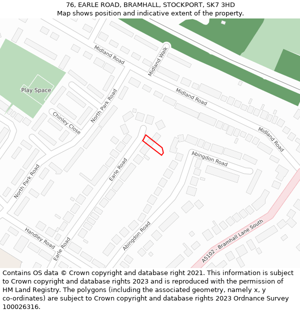 76, EARLE ROAD, BRAMHALL, STOCKPORT, SK7 3HD: Location map and indicative extent of plot