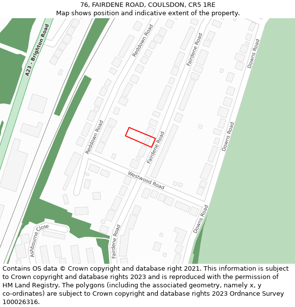 76, FAIRDENE ROAD, COULSDON, CR5 1RE: Location map and indicative extent of plot