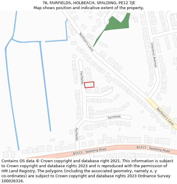 76, FAIRFIELDS, HOLBEACH, SPALDING, PE12 7JE: Location map and indicative extent of plot