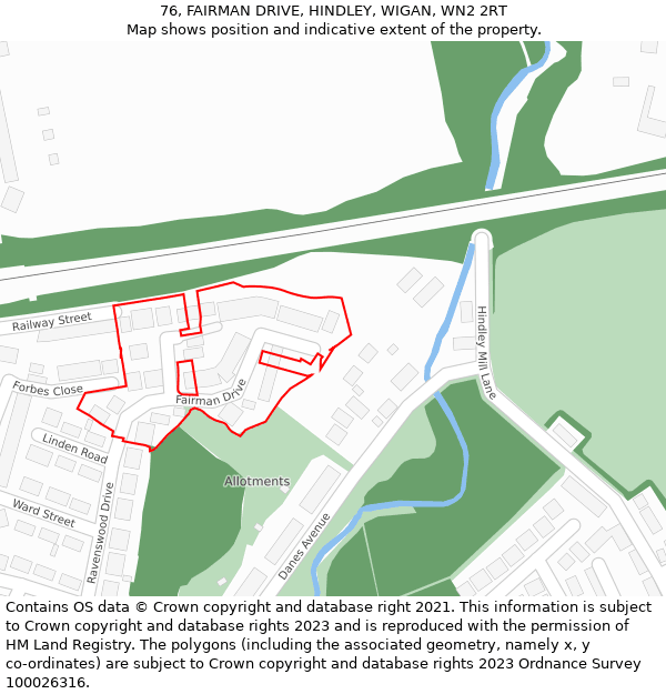 76, FAIRMAN DRIVE, HINDLEY, WIGAN, WN2 2RT: Location map and indicative extent of plot