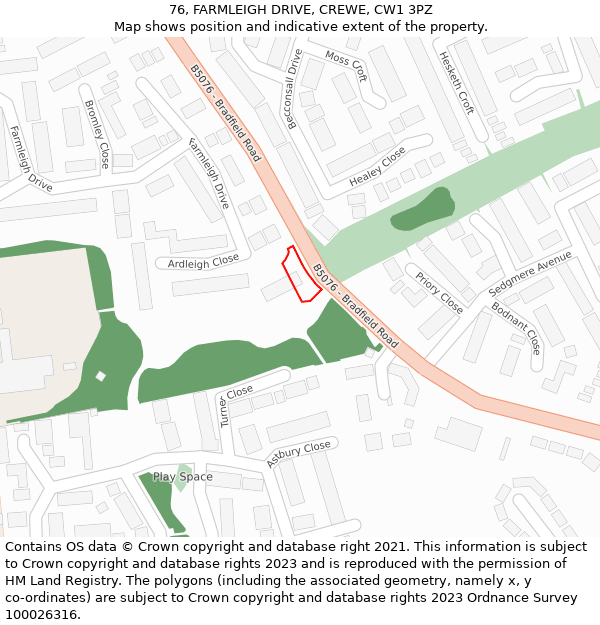 76, FARMLEIGH DRIVE, CREWE, CW1 3PZ: Location map and indicative extent of plot