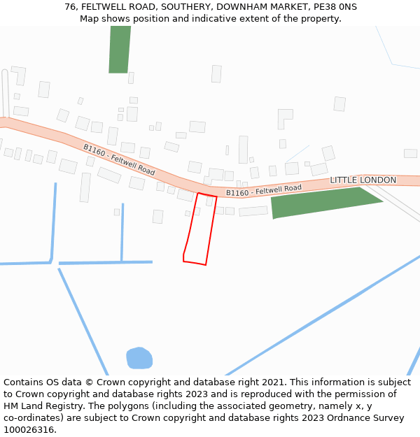 76, FELTWELL ROAD, SOUTHERY, DOWNHAM MARKET, PE38 0NS: Location map and indicative extent of plot