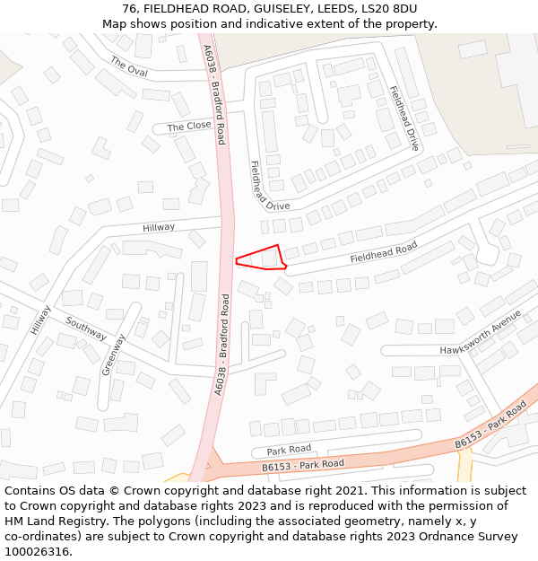 76, FIELDHEAD ROAD, GUISELEY, LEEDS, LS20 8DU: Location map and indicative extent of plot