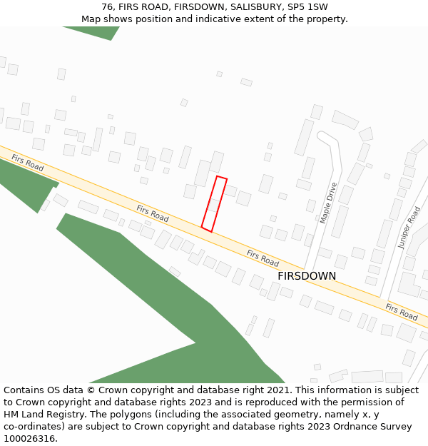 76, FIRS ROAD, FIRSDOWN, SALISBURY, SP5 1SW: Location map and indicative extent of plot