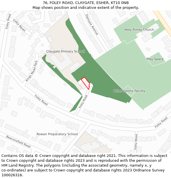76, FOLEY ROAD, CLAYGATE, ESHER, KT10 0NB: Location map and indicative extent of plot