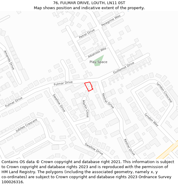 76, FULMAR DRIVE, LOUTH, LN11 0ST: Location map and indicative extent of plot