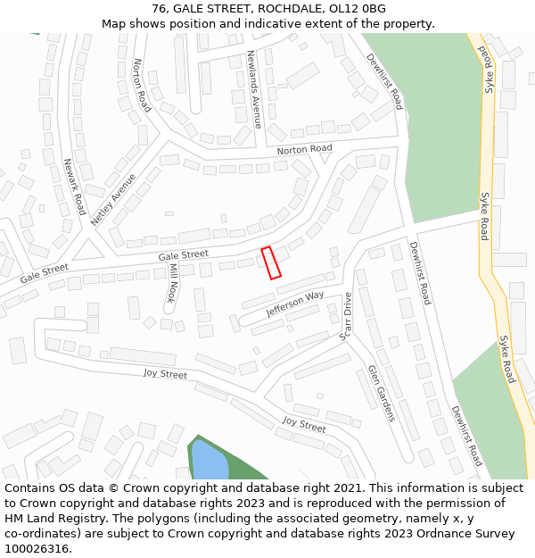 76, GALE STREET, ROCHDALE, OL12 0BG: Location map and indicative extent of plot