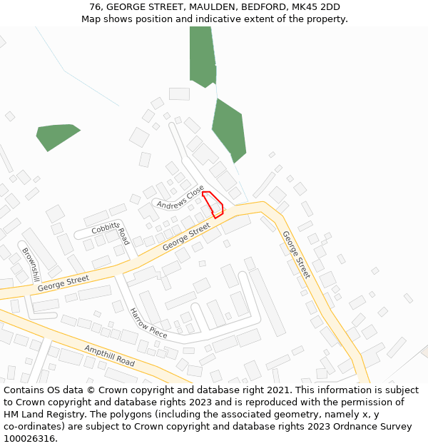 76, GEORGE STREET, MAULDEN, BEDFORD, MK45 2DD: Location map and indicative extent of plot