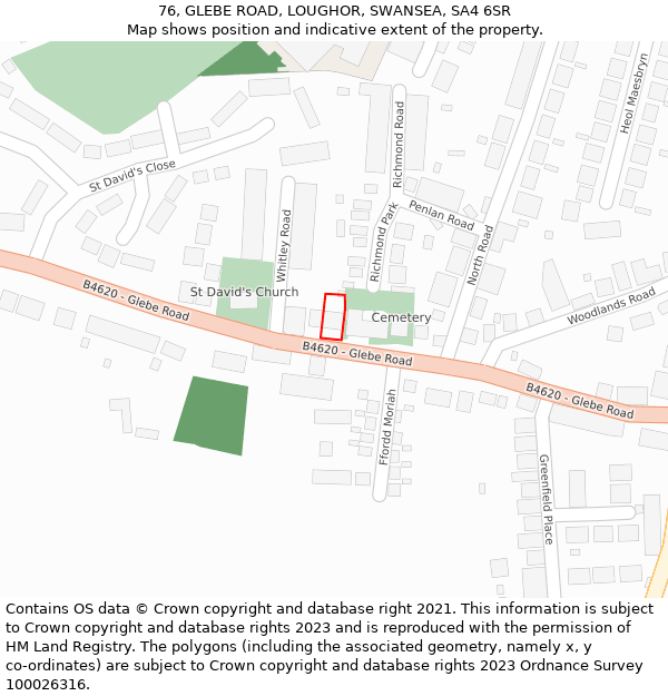 76, GLEBE ROAD, LOUGHOR, SWANSEA, SA4 6SR: Location map and indicative extent of plot