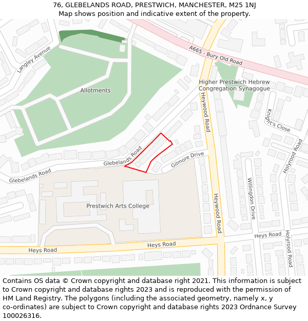 76, GLEBELANDS ROAD, PRESTWICH, MANCHESTER, M25 1NJ: Location map and indicative extent of plot