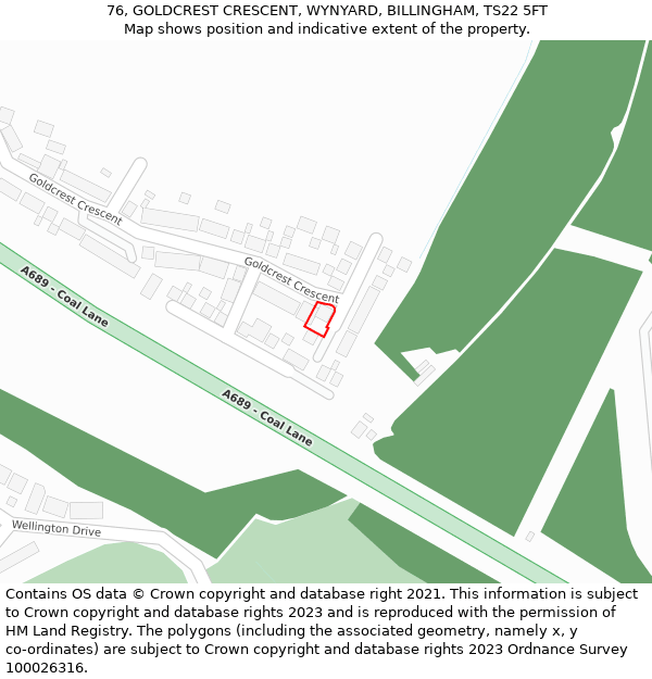 76, GOLDCREST CRESCENT, WYNYARD, BILLINGHAM, TS22 5FT: Location map and indicative extent of plot