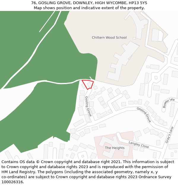 76, GOSLING GROVE, DOWNLEY, HIGH WYCOMBE, HP13 5YS: Location map and indicative extent of plot