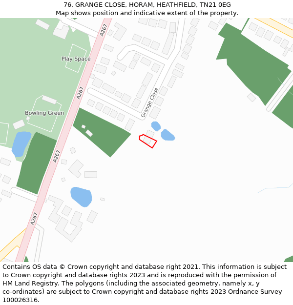 76, GRANGE CLOSE, HORAM, HEATHFIELD, TN21 0EG: Location map and indicative extent of plot