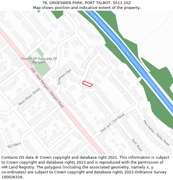 76, GROESWEN PARK, PORT TALBOT, SA13 2AZ: Location map and indicative extent of plot