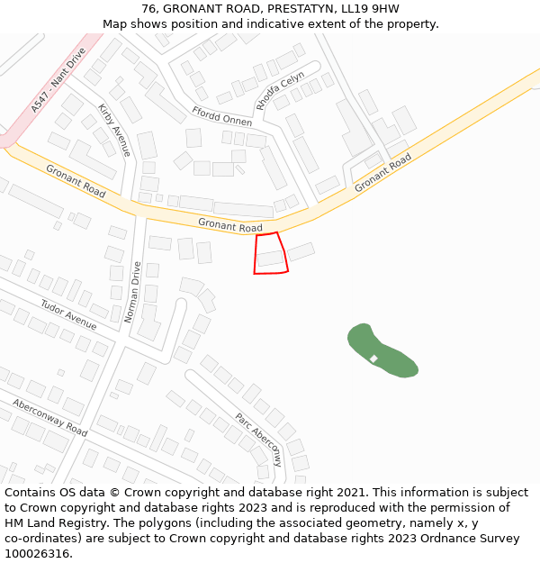 76, GRONANT ROAD, PRESTATYN, LL19 9HW: Location map and indicative extent of plot